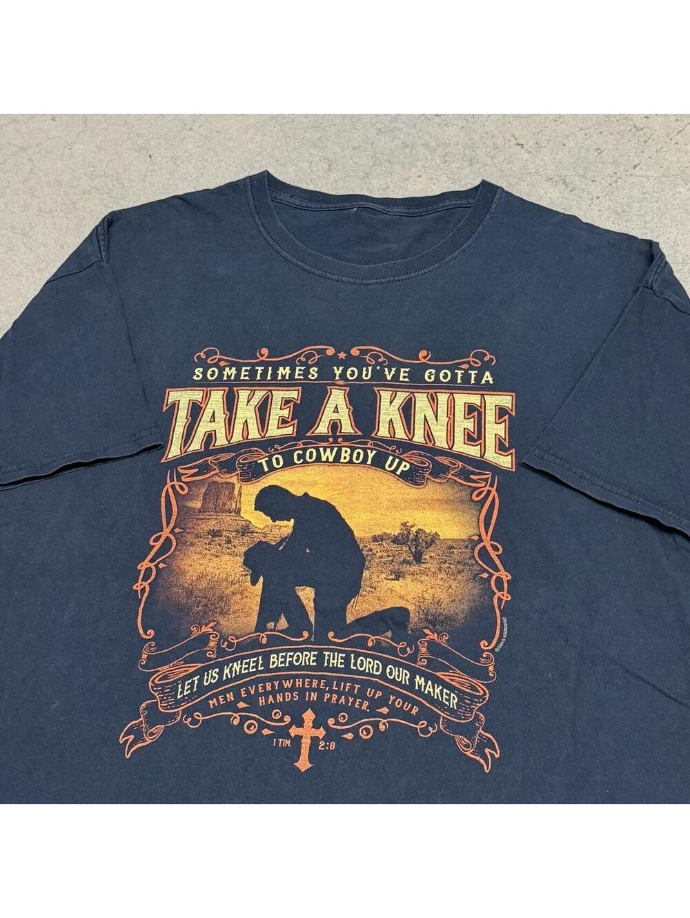 Kerusso T-Shirt Mens XL Black Take A Knee Cowboy Western Jesus Bible God Y2K